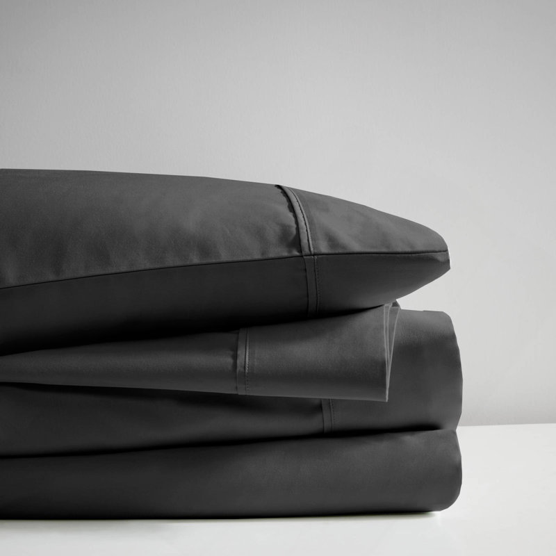 4-Piece King Cooling Cotton Blend Sheet Set, White, Black