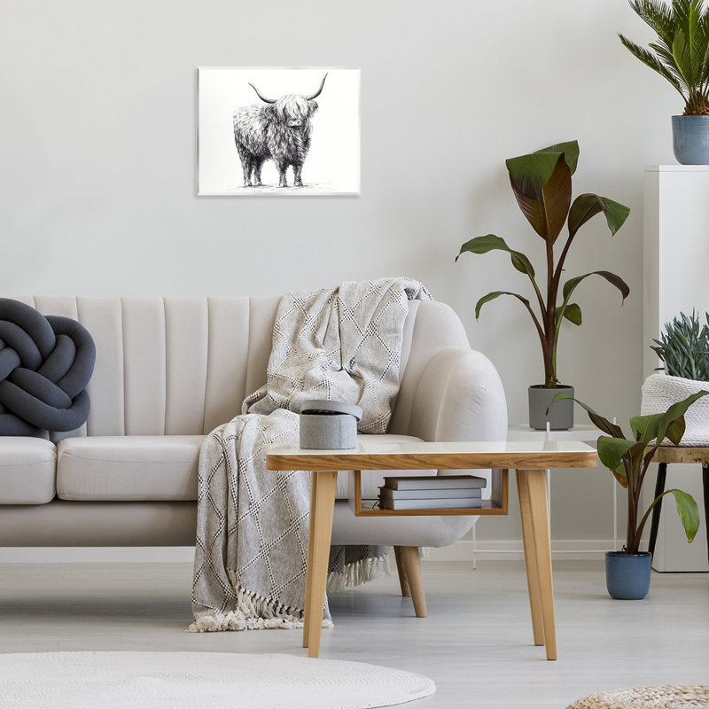 Plaque murale «Highland Cow» en gris anthracite, par Leah Noel Art