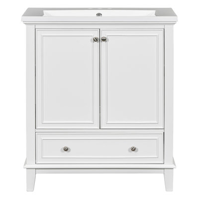 Ensemble de meuble-lavabo 30 po avec lavabo, armoire de salle de bain multifonctionnelle avec portes et tiroir, structure solide et panneau de fibres à densité moyenne