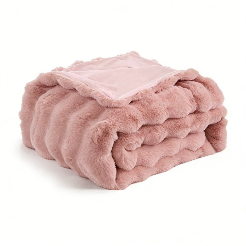  Jeté de luxe uni en fausse fourrure de lapin de couleur unie pour canapé et lit, rose, 60 po x 70 po., Lit simple, Rose