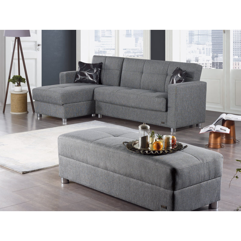 Upholstered Ottoman, Gray Polyester