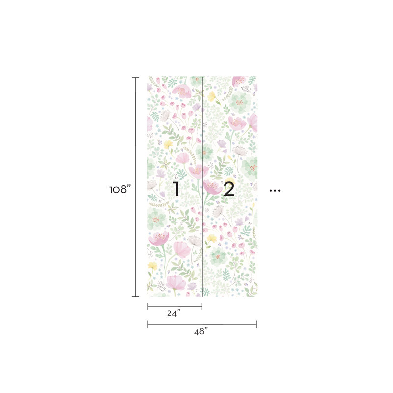 Panneau de papier peint texturé Lima Whimsy, L 108 po x l 48 po, Rose / vert