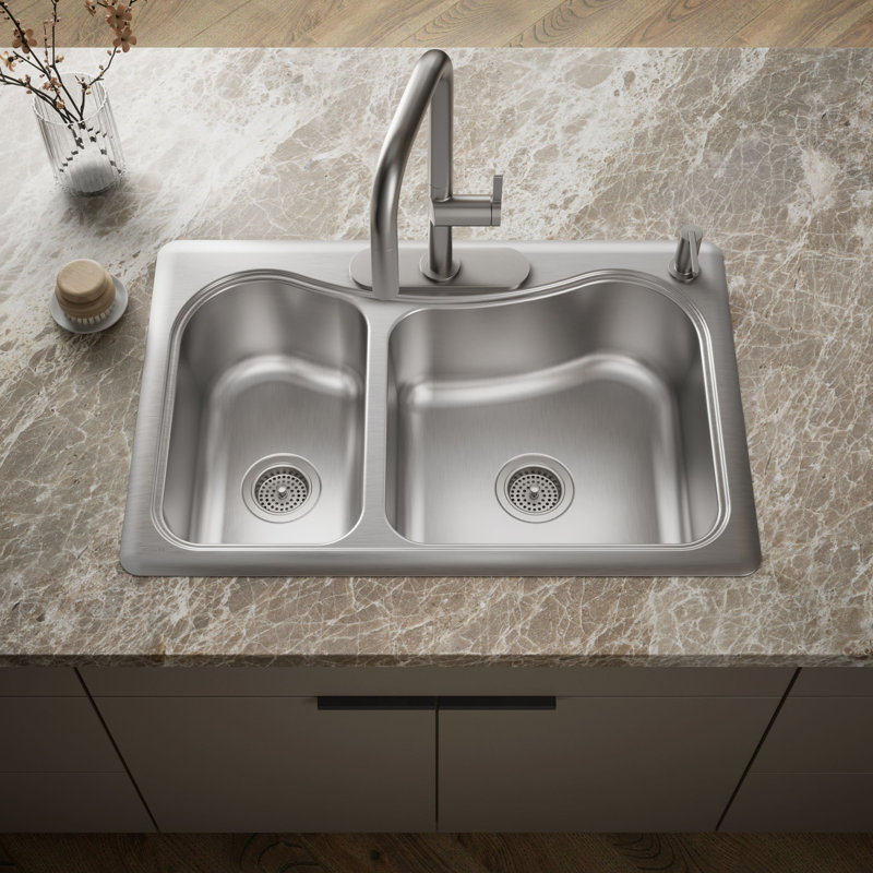 Staccato 33" L x 22" W Drop-In Kitchen Sink, 4 hole