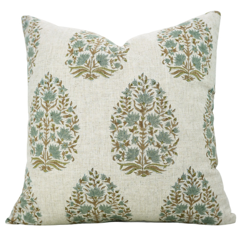 Coussin décoratif en lin viscoélastique vert clair fabriqué à la main Fabividine Kumud, 22 x 22 po, 22"H x 22"W, Light Green