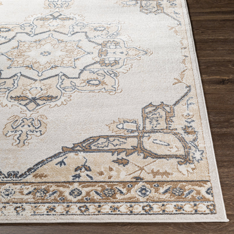 Tapis oriental ivoire / brun clair Gittens, Rectangle 5 pi 2 po x 7 pi