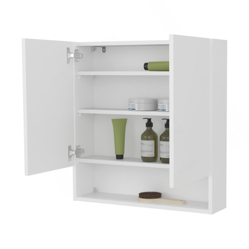 Armoire à pharmacie murale Gaviota, deux portes, trois tablettes intérieures, unité de rangement de salle de bain moderne, blanc