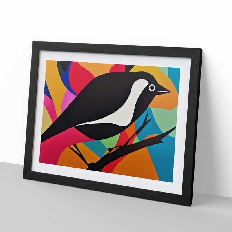 Magpie Bird Abstract Vol.2 - Single Picture Frame Painting, Black, 46cm H x 64cm W x 2cm D