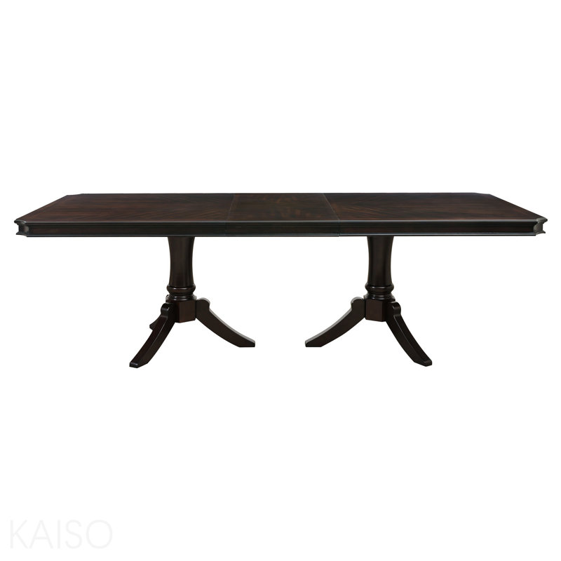 Rallonge de table de salle à manger à double piédestal en bois foncé avec rallonge de 96 pouces