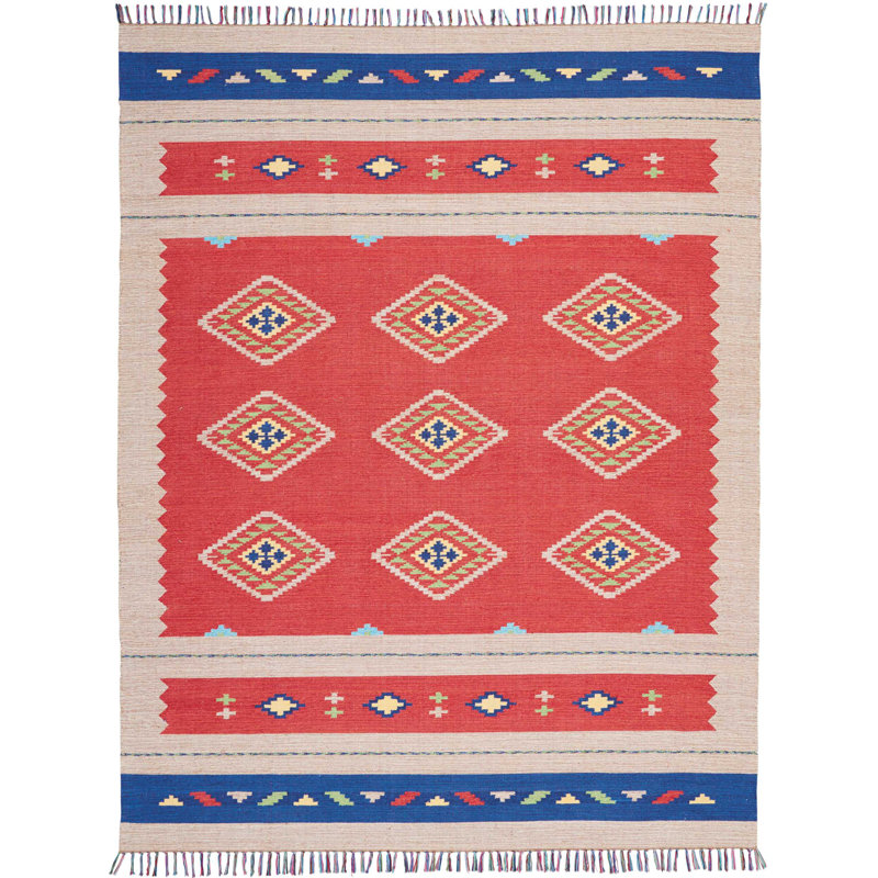 Tapis rouge fait à la main Farrah, Rectangle 8 pi x 10 pi