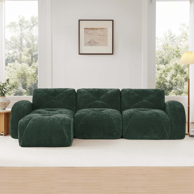 Tissu en velours doux en forme de L, H 29,9 po x l 110,6 po x P 67,3 po, Vert