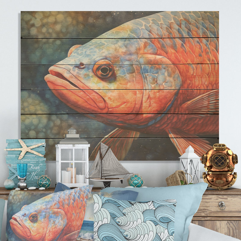 «Underwater Fish Fantasy I», art mural en bois de poisson sur bois de pin naturel, H 10 po x l 20 po
