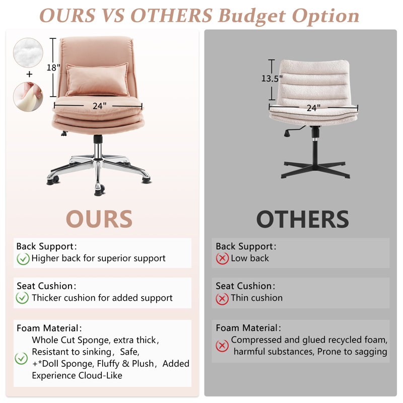 Upholstered Armless Task Office Chair without Wheels, Pink 