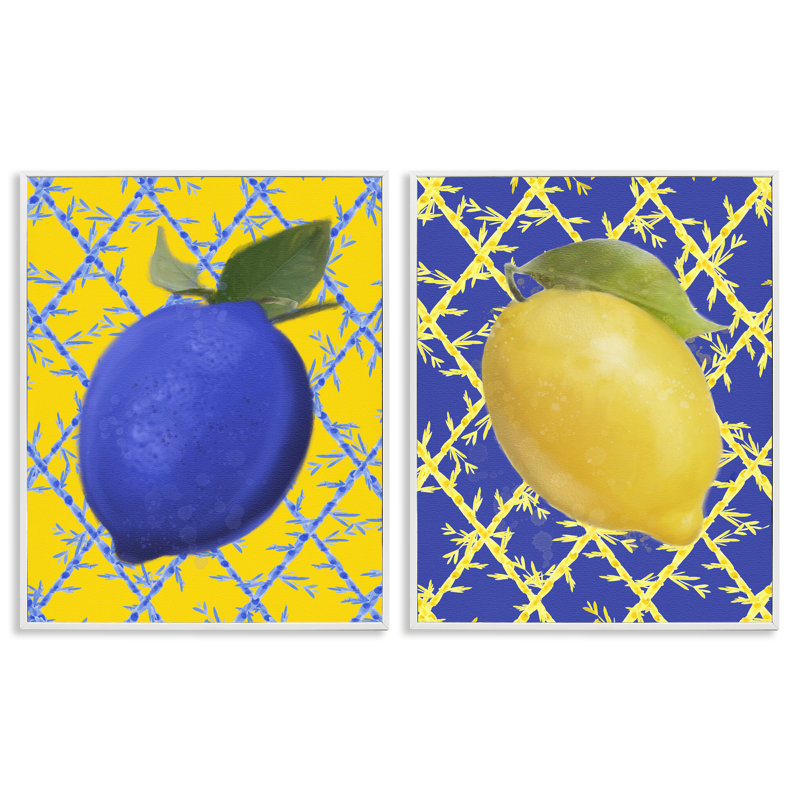Ensemble de 2 giclées encadrées "Bold Blue & Yellow Lemons", design par Matthew Piotrowicz, H 14 po x l 11 po
