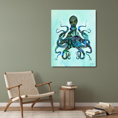 Dovecove Fab Funky Gallery Wrapped Canvas Art Titled: Blue Fishy Octopus