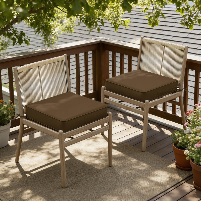 Outdoor Chair Seat Cushions，Water-Resistant Patio Chair Cushions With Handle And Non-Slip Bottom, Brown, 18.5" W x 16" D