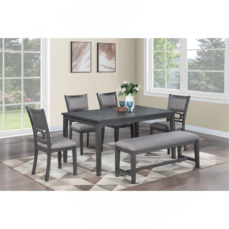 Mobilier de salle à manger gris 6 pièces ensemble table à manger 4 chaises d'appoint A