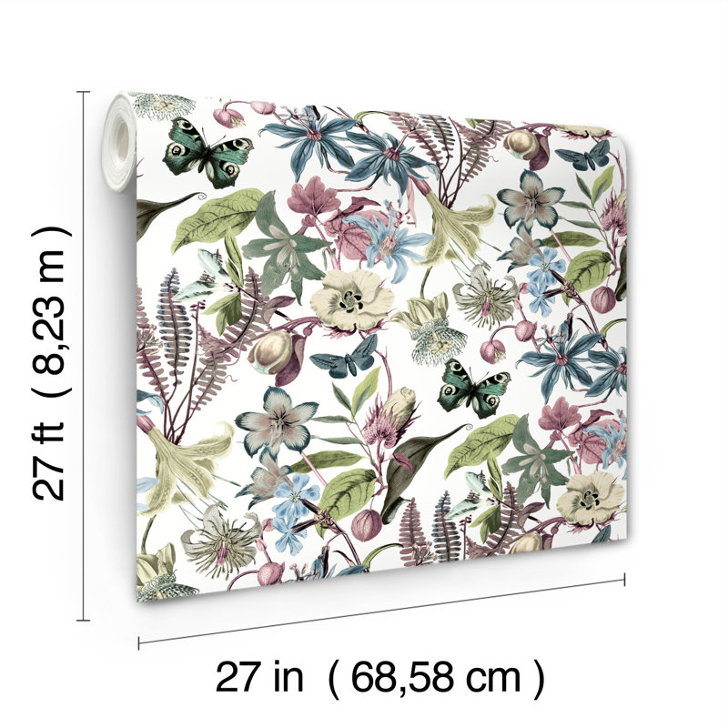 Floral Wallpaper Roll, White/Fuchsia