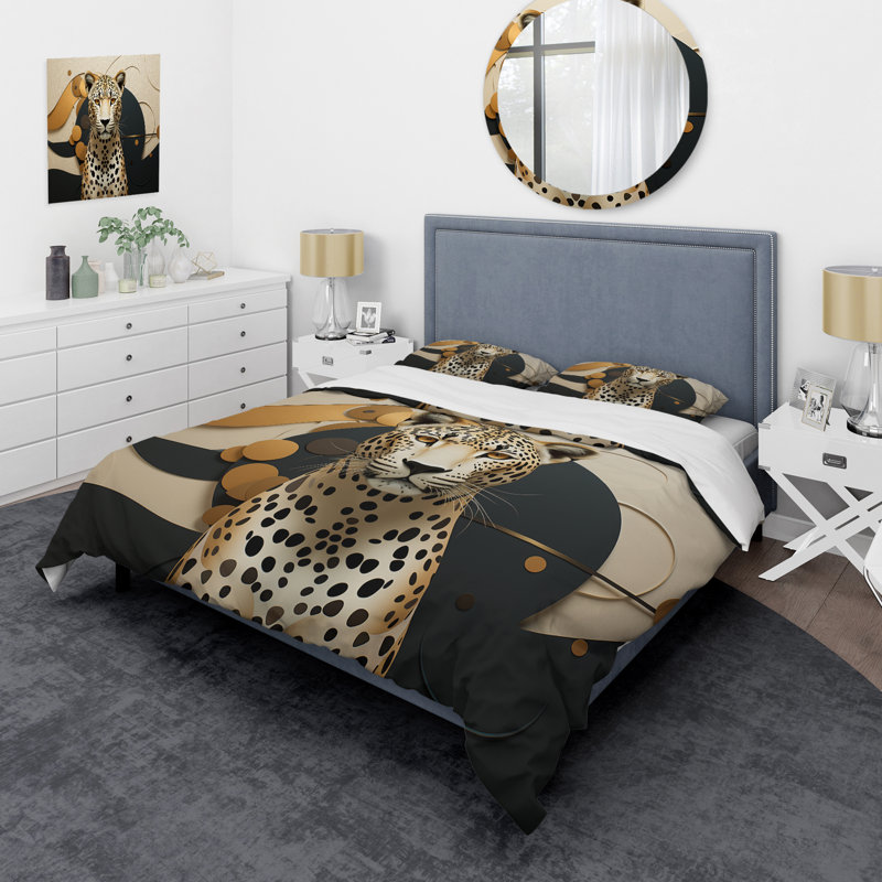 Leopard Elegance Geometric - Leopard Duvet Cover Set, King Duvet Cover + 2 King Shams