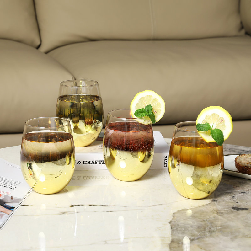 4 Piece 237ml Wine Glass Set, Golden