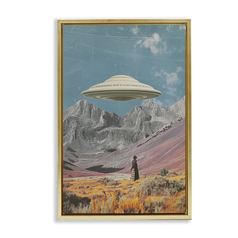 Cadre flottant UFO au-dessus de Mountain Valley, design par Wumples, H 25 po x l 17 po, Cadre flottant métallique doré