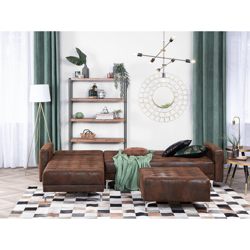 Finnegan 4 Seater Faux Leather Sofa Bed, Brown, Left Hand Facing
