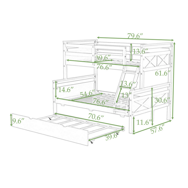 Pueblo Kids Twin Over Full Wooden Bunk Bed with Twin Size Trundle, Gray