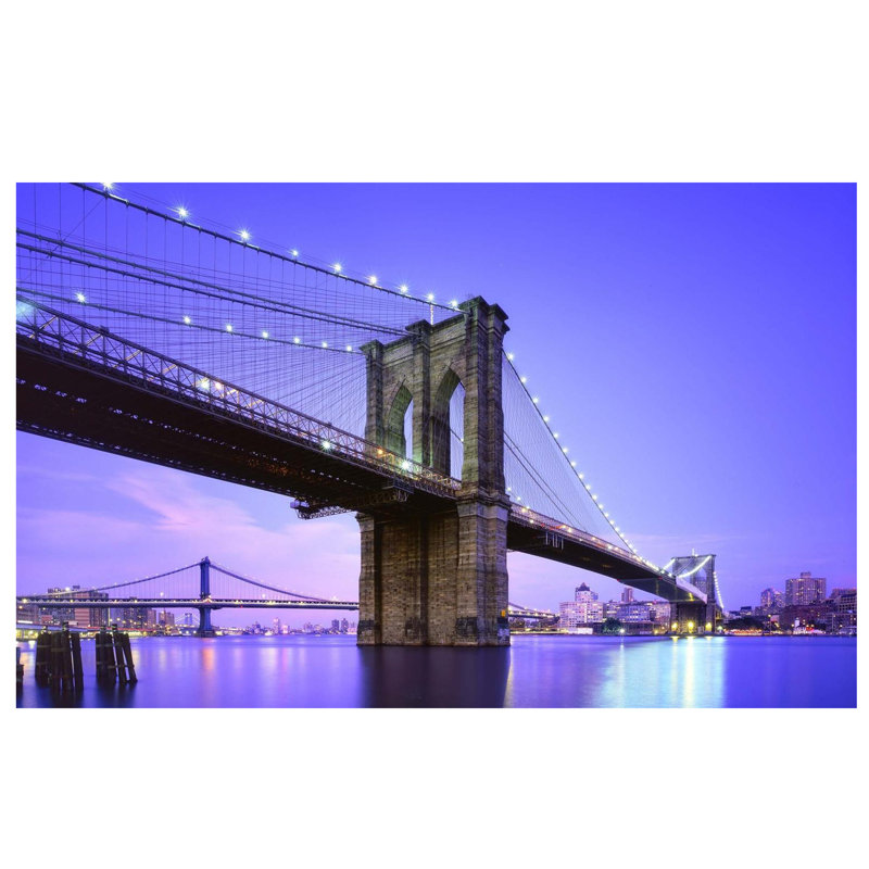 Illuminated Purple Brooklyn Bridge Canvas Wall Art 15.75" x 23.5"