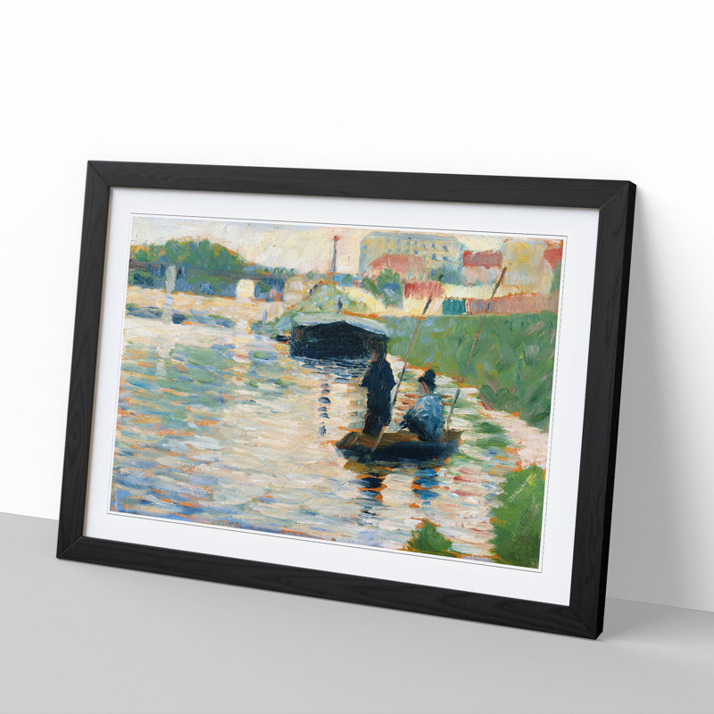View of the Seine by Georges Seurat - Picture Frame Painting, 48cm H x 65cm W x 2cm D, Black