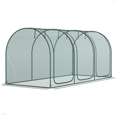 Cage de culture de 9 pi x 4 pi Outsunny, tente de protection des plantes avec trois portes à fermeture à glissière, sac de rangement et 6 piquets de sol, pour le jardin, la cour et la pelouse