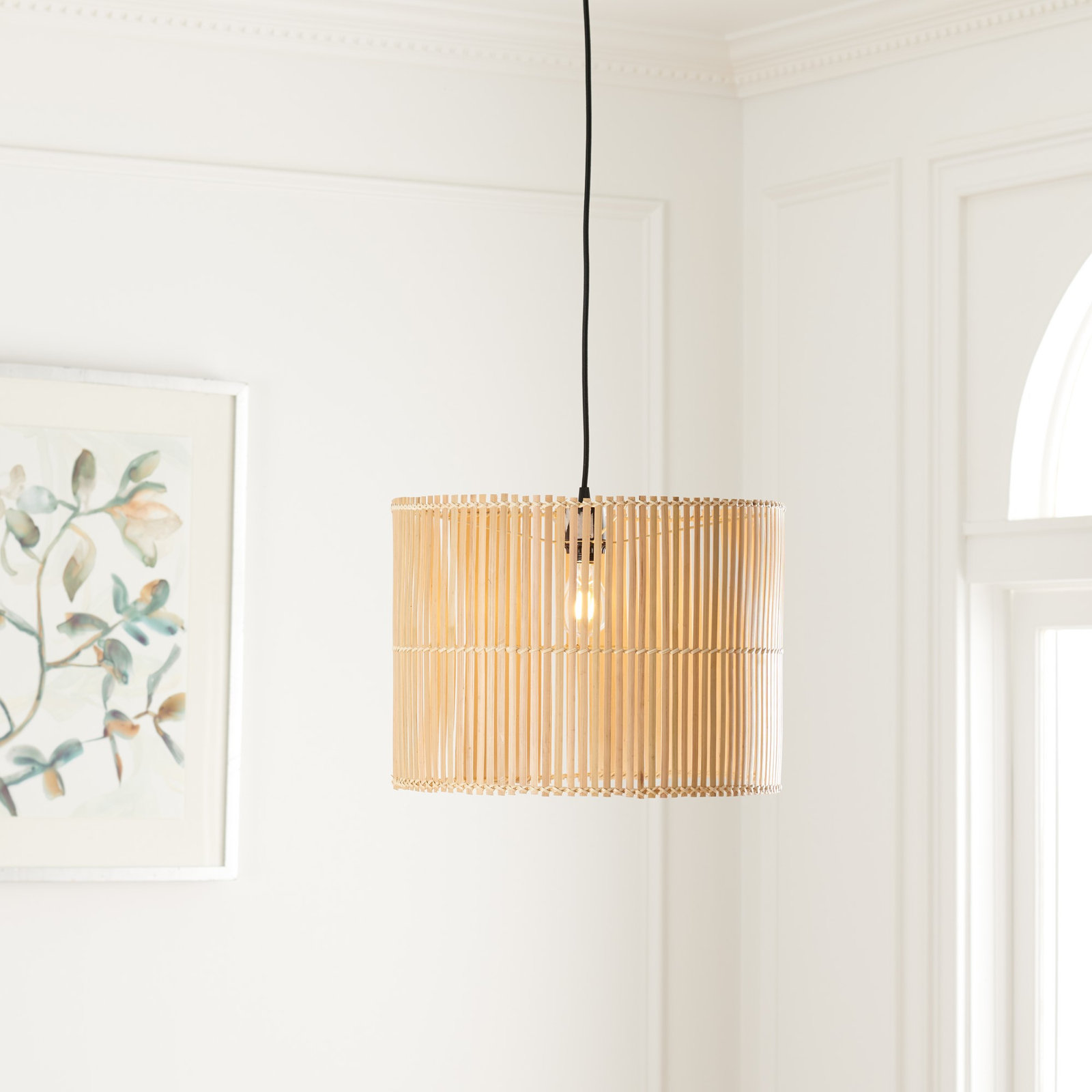 Fareholm Single Light Rattan Dimmable Pendant, Natural
