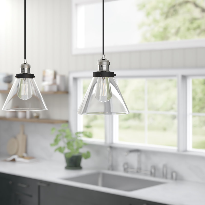 Hardman 1 - Light Single Pendant, Clear, 10" H x 8" W x 8" D, Polished Nickel with Matte Black accents