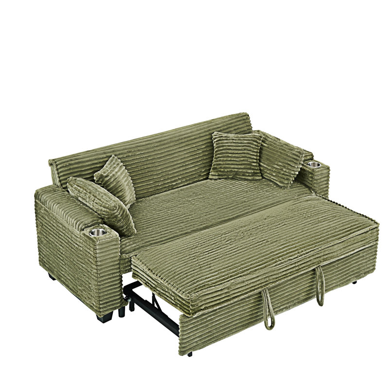 Multifunctional Expandable Sofa Bed With Cup Holder, Green