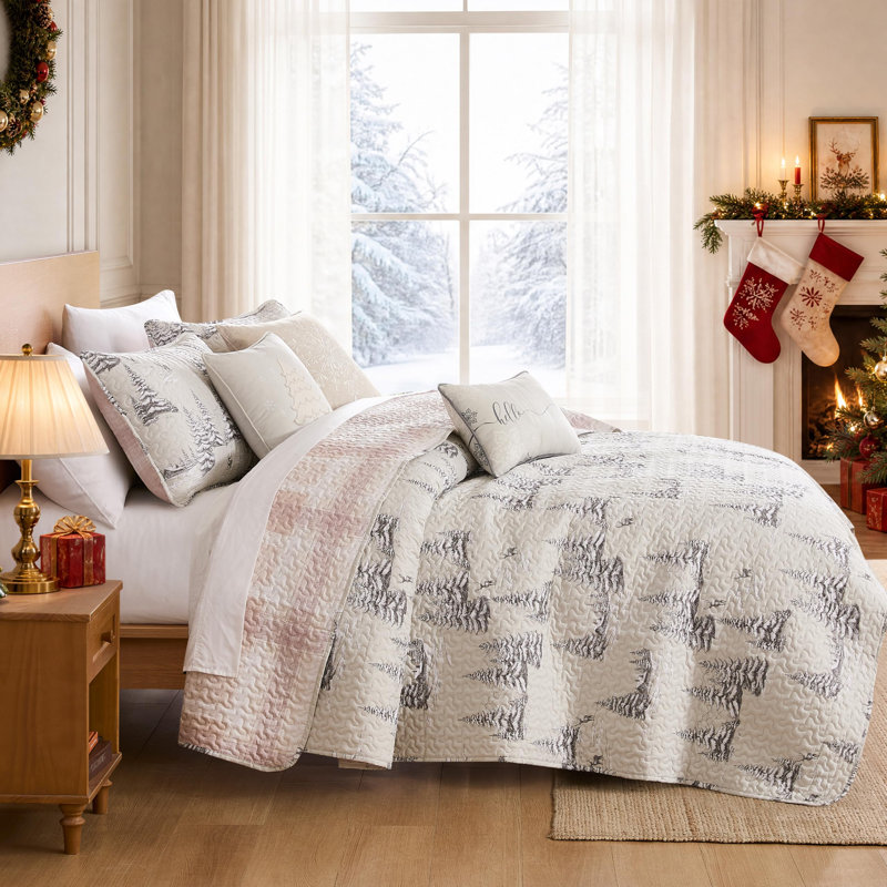Ensemble de literie réversible Southshore Fine Linens Frosted Pines, 6 pièces, en microfibre doublement brossée 110 g/m², avec coussins décoratifs, grand lit/queen-lit