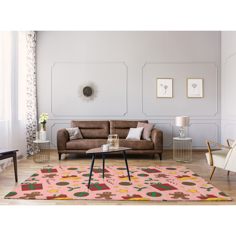 Tapis rouge/vert/jaune fait main, Rectangle 5 pi x 7 pi