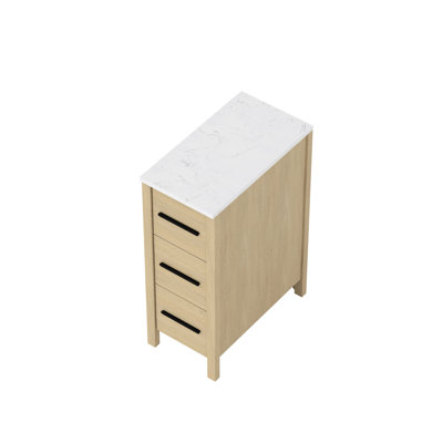 Meuble-lavabo de salle de bain de 30 cm (12 po), autoportant, comptoir, panneau plaqué, contreplaqué, base indépendante, design sophistiqué, charnières, assemblage facile, esthétique minimaliste moderne, meuble-lavabo couleur bois naturel.