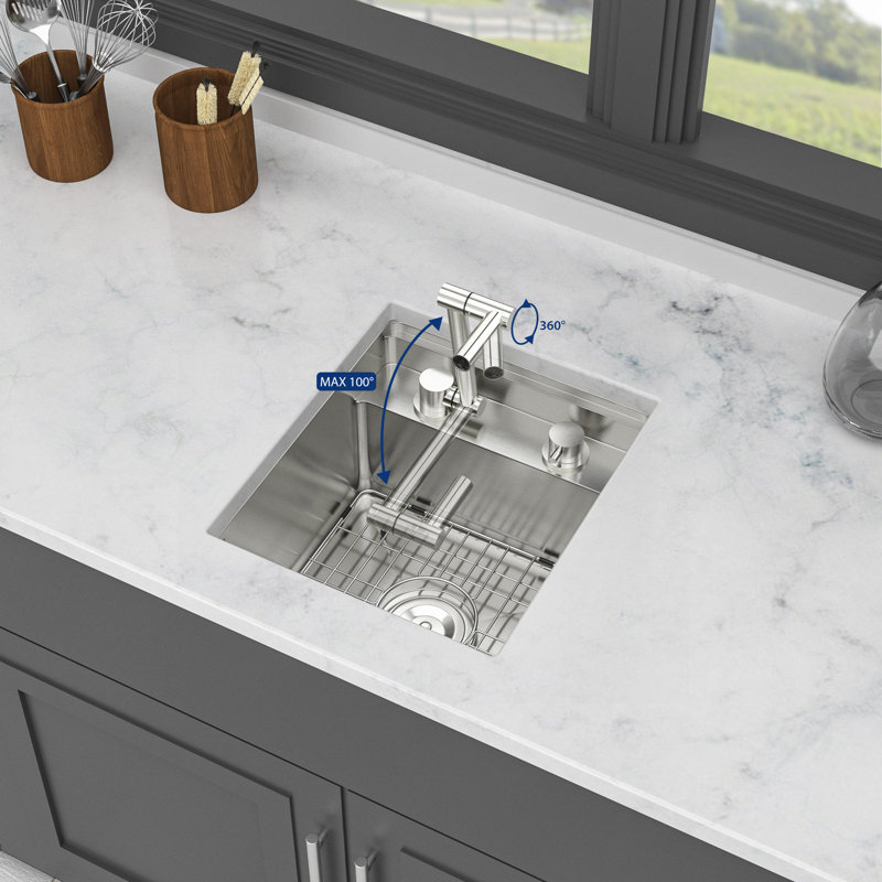 Undermount Bar Sink With Folding Faucet, Single Bowl 16 Gauge Stainless Steel Kitchen Sinks