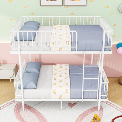 Metal Bunk Bed with Ladder and Guardrails