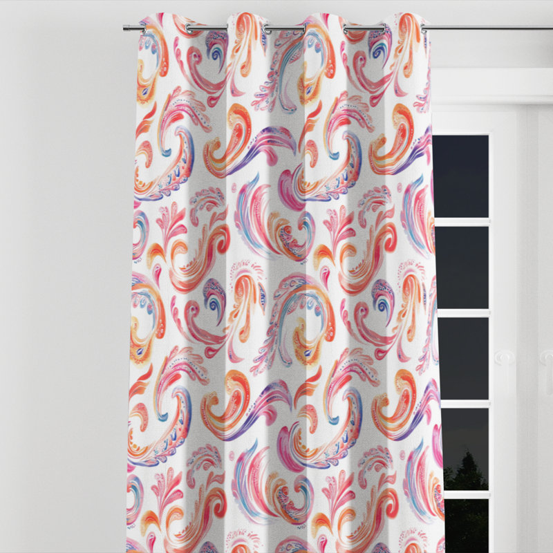 Rideaux de fenêtre Modern - rideau à œillets scandinave rose et motif cachemire orange - 1 panneau, L 52 po x L 84 po