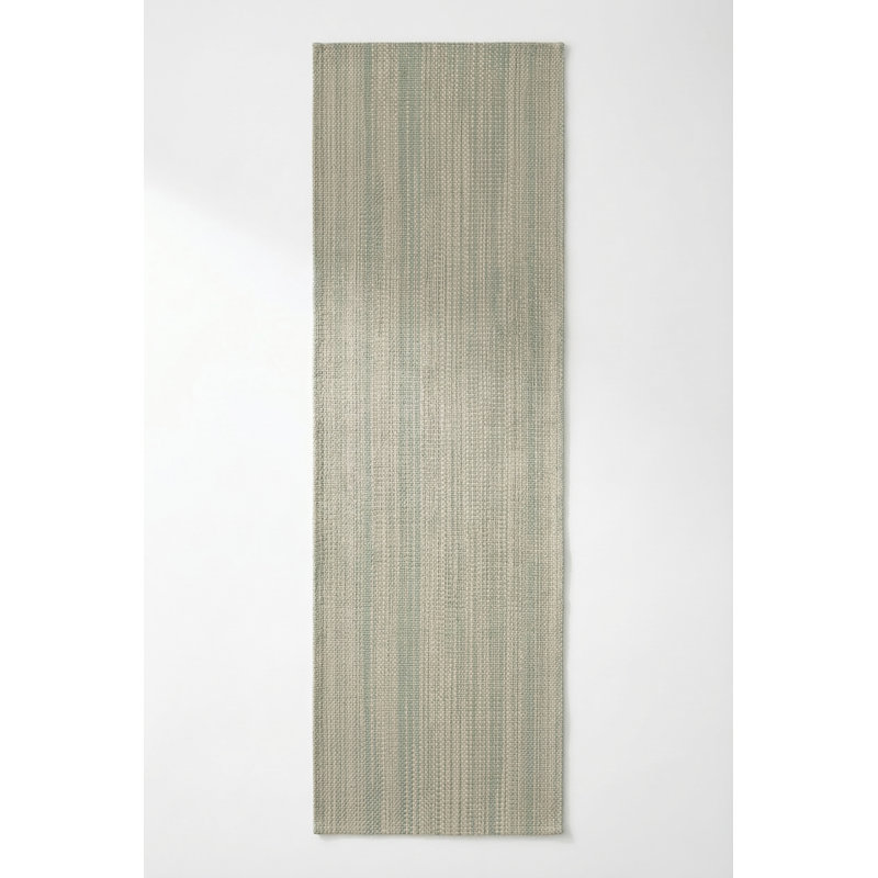 Mint Green Seagrass Stripe Indoor Outdoor Table Runner 14x72, Pure Green
