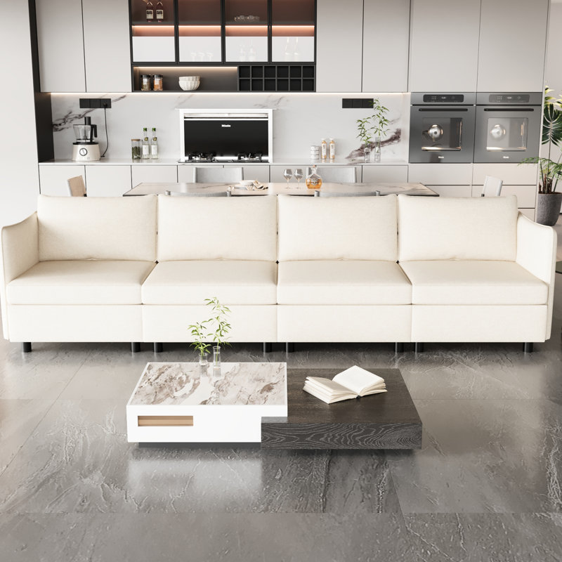 Canapé modulaire modulaire, coussin de dossier relaxable, chenille beige, 4, P 98,72 po x l 64,61 po H 32,74 po, poids de 183,77 lb avec option de rangement, confortable, profondeur, largeur, hauteur,