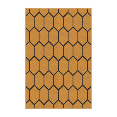 Laine tissée à la machine à motifs géométriques Chelmsford et polyester jaune/noir Tapis décoratif