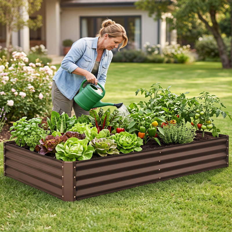Lit de jardin surélevé en métal, H 11,81 po x l 90,9 po x P 43,66 po, Brun