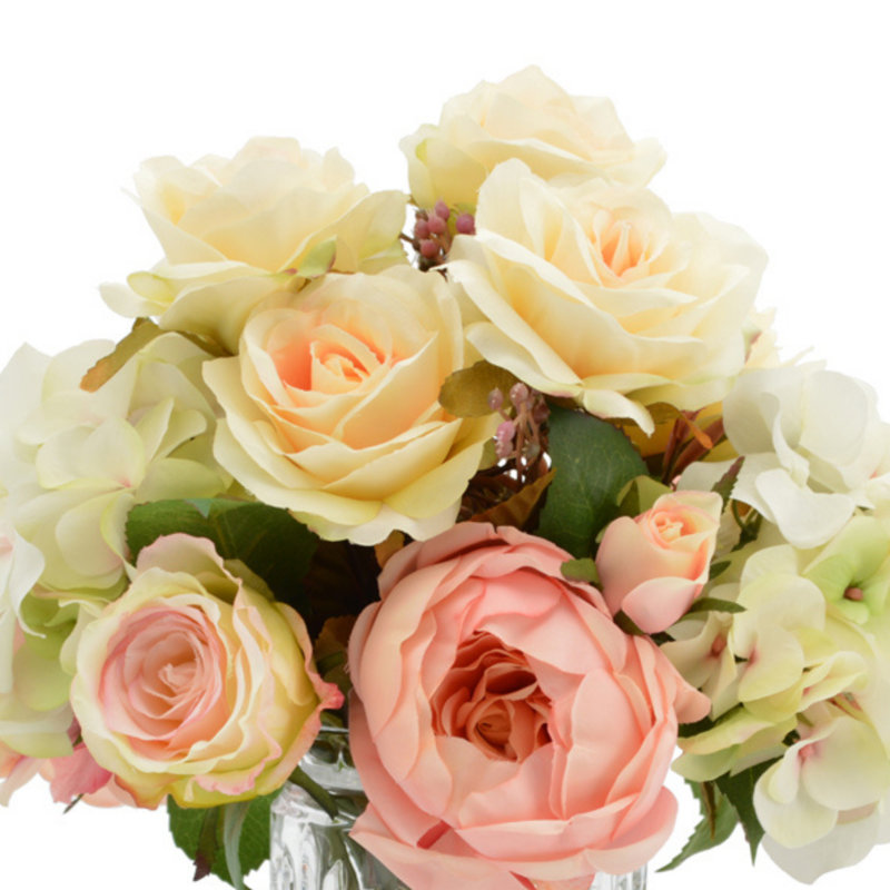 Hydrangea, Peony & Rose Bouquet In Glass Vase