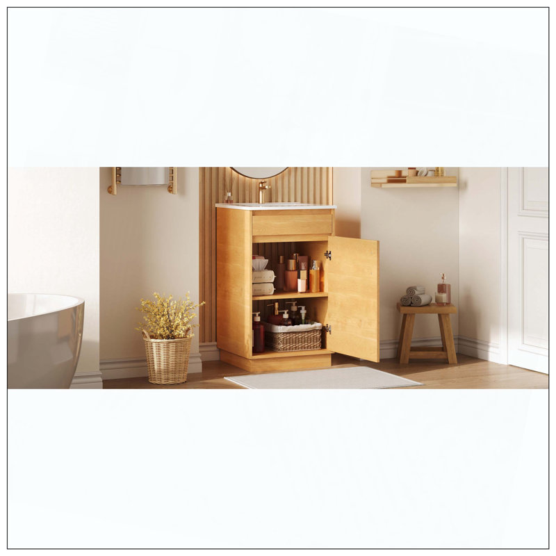 Ensemble de meuble-lavabo autoportant de style ferme avec porte en céramique à fermeture en douceur