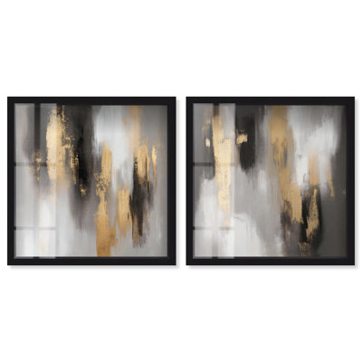 Gleaming Abyss Set Shadowbox Print Black Gold Wall Art Set by Art Remedy, Black Frame, 12 x 12