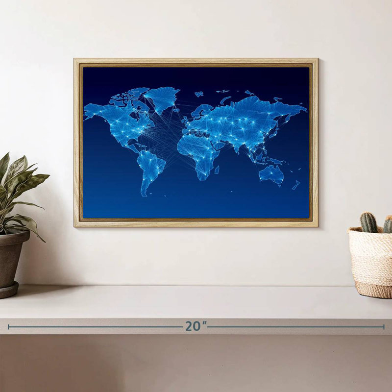 Carte du monde du circuit intégré, Cadre flottant en bois naturel, 13 po x 9 po