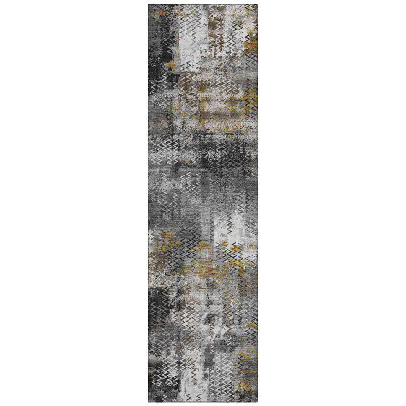 Machine Washable Indoor/Outdoor Chantille ACN2790 Abstract Rug, Gray, 2'3" x 7'6" Runner