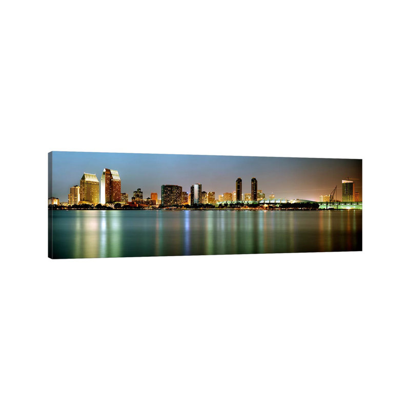 City Skyline At Night, San Diego, California, USA - Wrapped Canvas Panoramic Print, 182.88 cm H x 60.96 cm W
