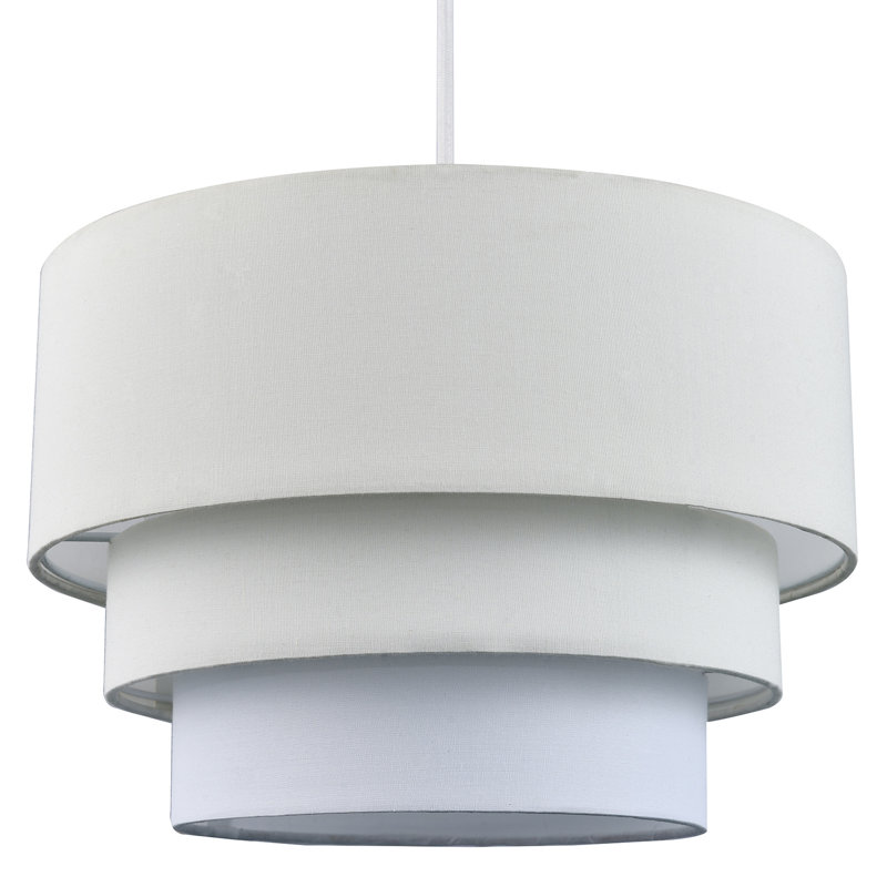 Contemporary Round Triple Tier Cotton Fabric Pendant Light Shade, Cream
