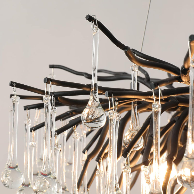 Led Branch Copper Crystal Chandelier For Villa Hotel Living Rooms, Black